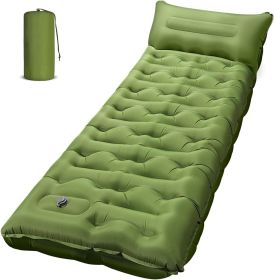 Ultralight Sleeping Pad with Pillow Built-in Foot Pump, 4" Thick Inflatable (size: Green  Single)